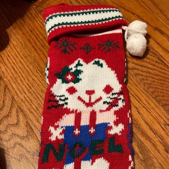 20" Long Knit Christmas Stocking with Cat - Picture 1 of 7